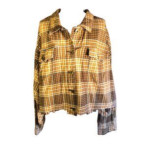 Plus Size Womens Plaid Button-Up Cropped Shirt 26/28W By Cato